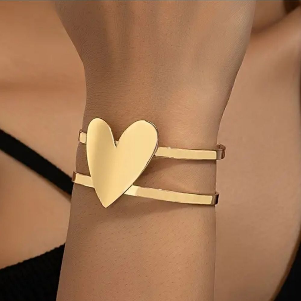 Heart gold plated  cuff bracelet